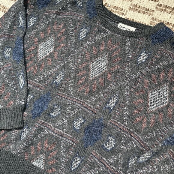 VTG Jantzen Sweater Mens XL Aztec Western Grandpa 90s Mohair Blend Chunky Knit - Picture 8 of 8
